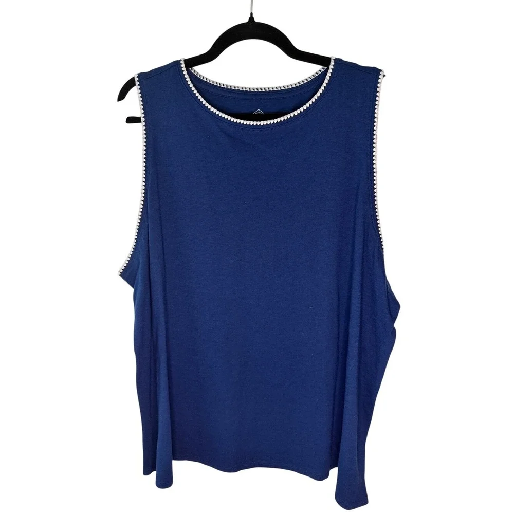 NWT‎ St John's Bay Navy Blue Contrast Stitch Scallop Tank Top Plus Size 2X